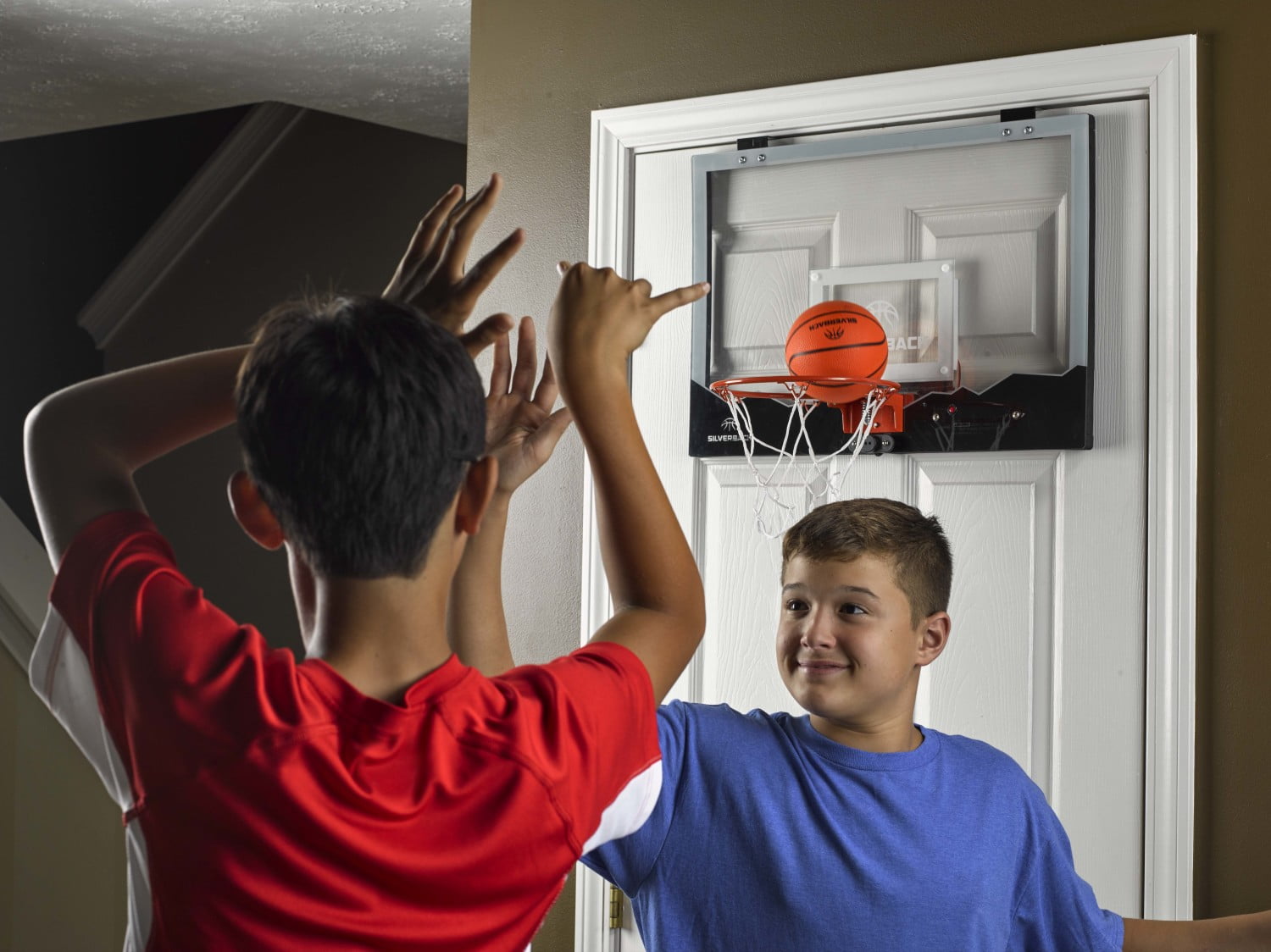Silverback 23 In. LED Light-Up Over the Door Mini Basketball Hoop Includes Mini Basketball and Air Pump