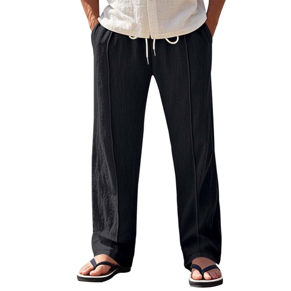 Cavosen Mens Pants Business Casual Linen Big and tall Slacks Pants Zip Straight Trousers Solid Pants with Pockets