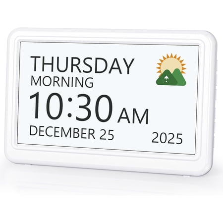 Digital Clock with Date and Week for Seniors, Alzheimer's Dementia Clock with 20 Alarms and 6 Medicine Reminders, Large Font Digital Calendar Alarm Clock for Vision Impaired, White (Ac Powered)