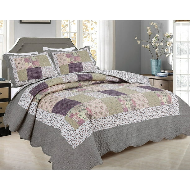 All For You 3pc Reversible Quilt Set Bedspread And Coverlet With