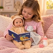 My Sweet Love Bedtime Baby 14-Inch Soft Body Doll Play Set with Plush Hooded Onesie, Mocha & Ivory, 6 Pieces