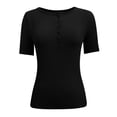 thumbnail image 4 of TINZ Women's Summer Top Short Sleeve Button Ribbed Slim Fit Knit Long Sleeves Shirt Long Sleeve Shirt Plain Women Women S Summer Shirts Women Short Sleeve T Shirt Woman Tee Woman T Shirt Short Sleeve, 4 of 5