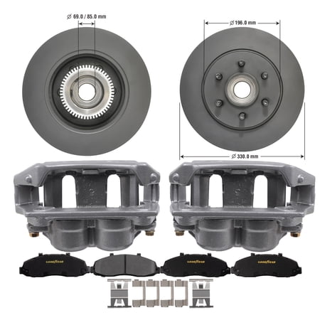 Front Brake Kit Calipers Rotors Ceramic Pads for 97-04 Ford F150 Goodyear