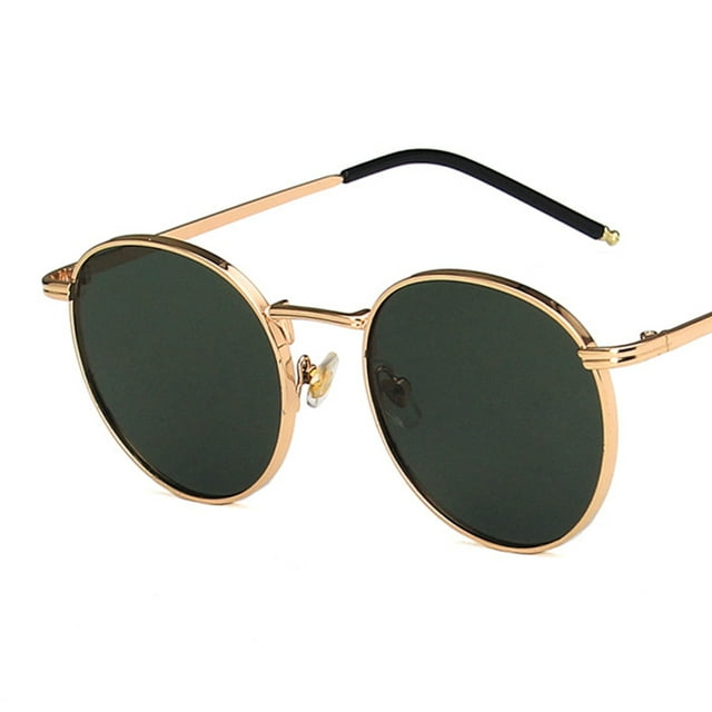 Womens Sunglasses Oval Metal Rim Retro Fashion UV400 Sunglasses for Men  Gold Dark Green