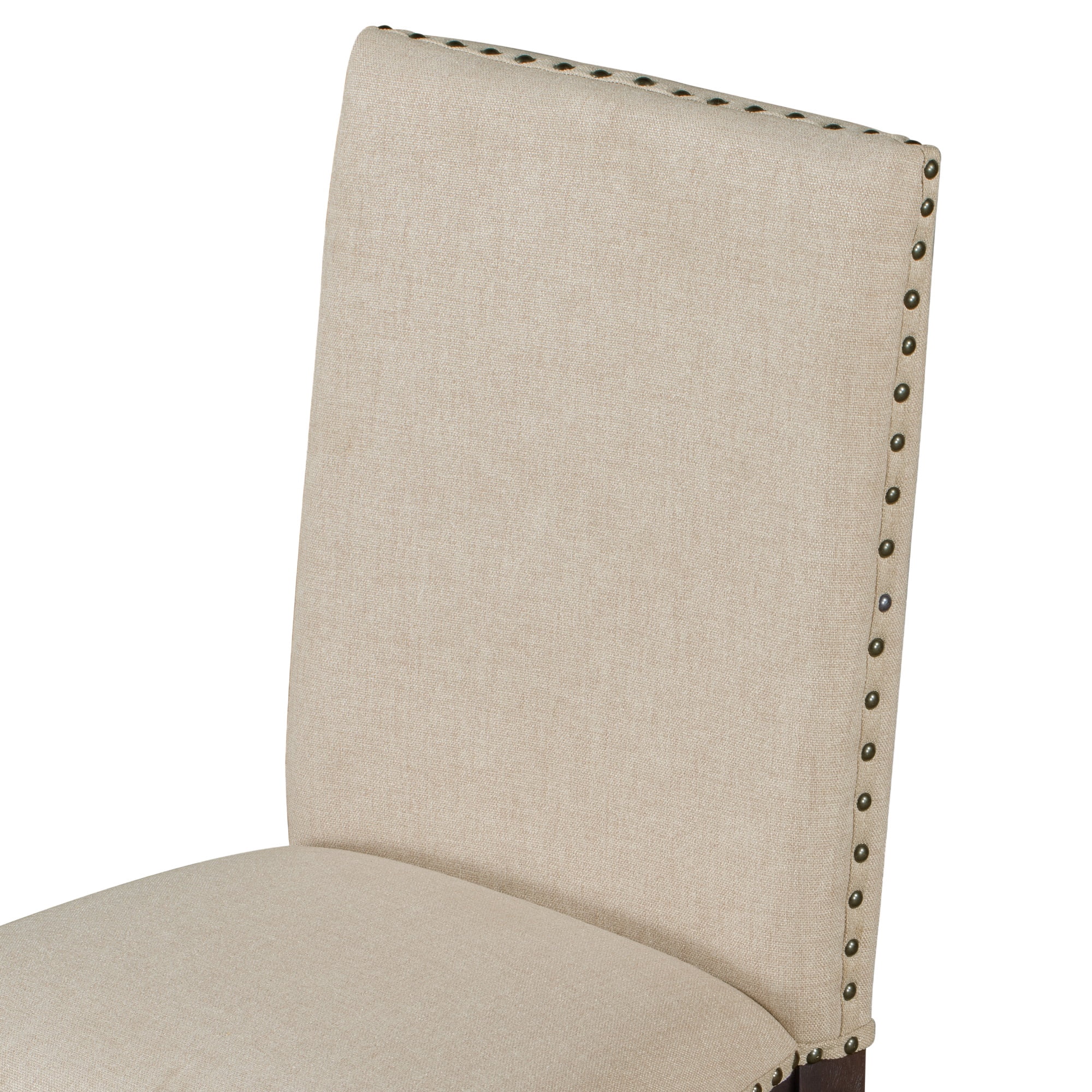 PORKISS Set of 2 Dining Chairs, High Back Upholstered Kitchen Chairs with Solid Wood Frame, Curved Legs and Bronze Nailhead Trim, Espresso Finish with White Fabric