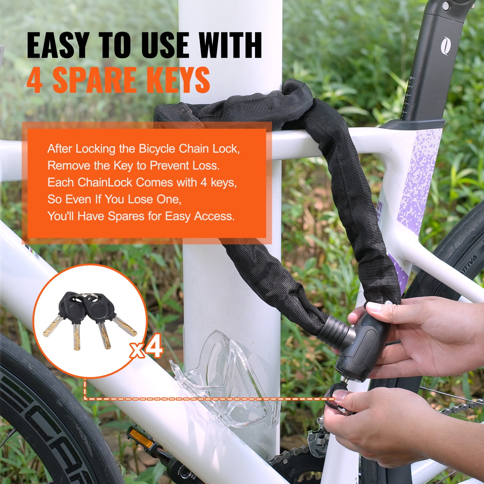 KFFKFF Chain Lock for Bikes, 5.91 Ft with Combination and 4 Keys, Durable Anti-Theft Security for Bicycles, Motorcycles, Scooters, and Gates, 10mm