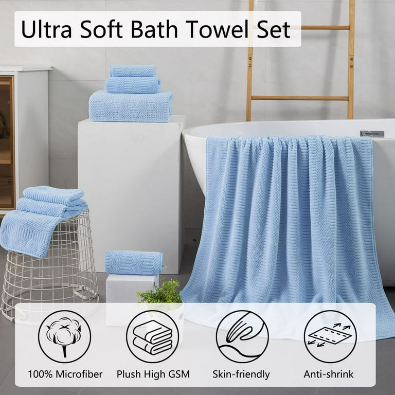 Navy Bath Towels Set of 8, Quick Dry Bathroom Towel, 2 Oversized Bath Sheets/2 Hand Towels/4 Washcloths,600 GSM Microfiber Shower Towels Large Ultra