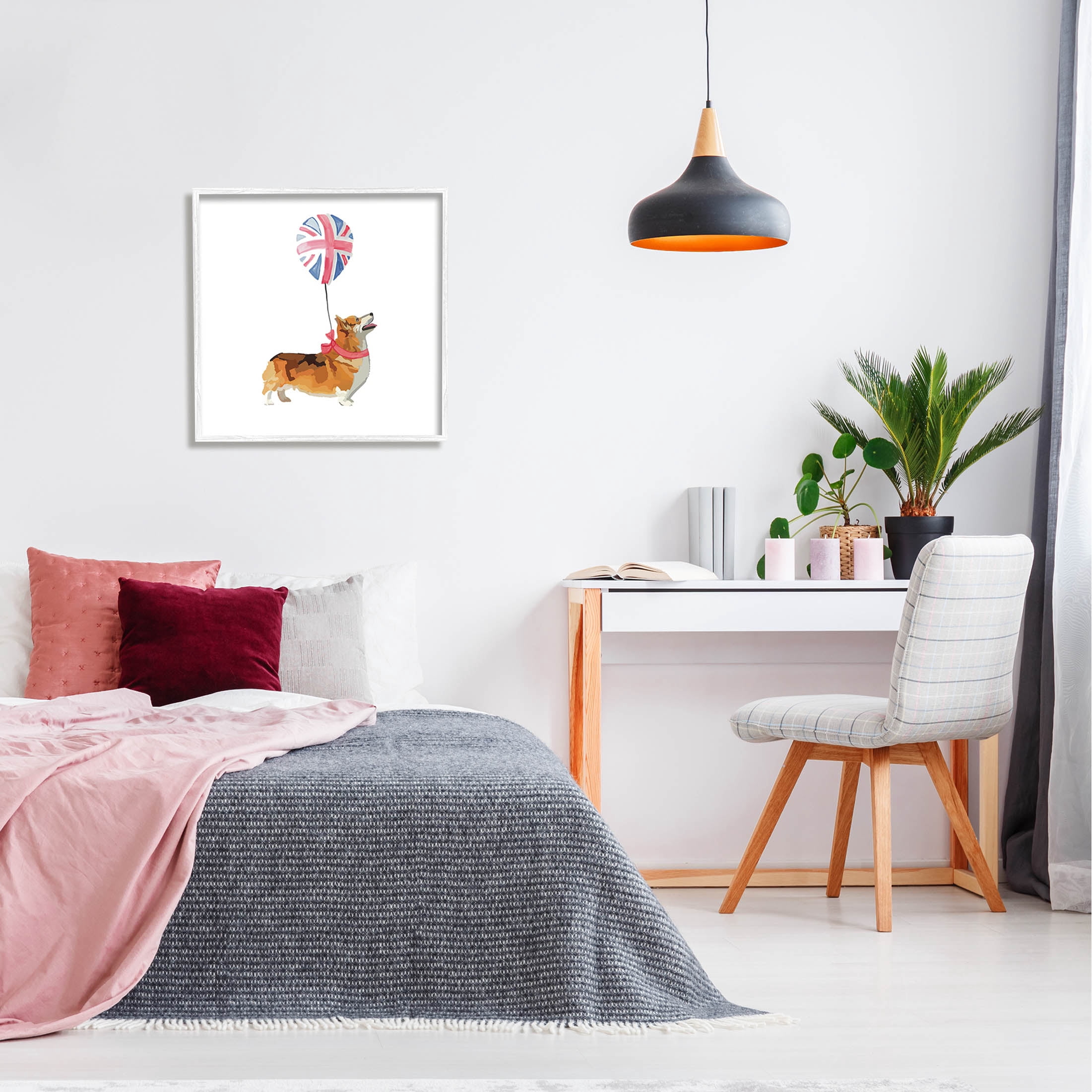Stupell Industries UK Royal Corgi Dog Balloon Graphic Art White Framed Art Print Wall Art, Design by Amelia Noyes