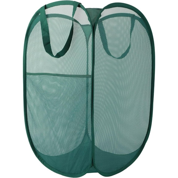 Extra Large Mesh Pop Up Laundry Basket With Handles, Light Breathable, Fold Compact, Large Hold Portable Foldable Dirty Clothes Basket For Bedroom, Laundry Room, Dorm, Hotel, Green