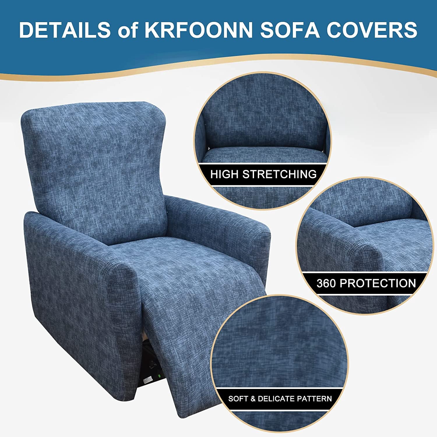 CHUNTIAN Stretch Recliner Slipcovers Printed Sofa Cover 4-Piece Fallon Collection Slipcover Lazy Boy Chair Covers Furniture Protector Recliner Chair Cover with Storage Pocket for Living Room, A2