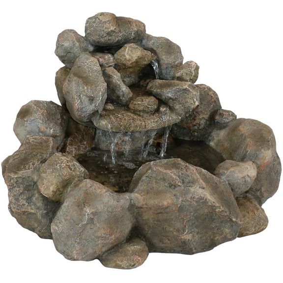 Sunnydaze Rocky Ravine Waterfall Resin Outdoor Water Fountain with Lights