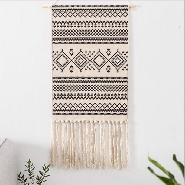 Tapiz de pared étnico indio Bohemio Gris Beige Tejido a mano Tapiz Decoración para habitación de niños Dormitorio Toalla de pared de lino psicodélico 50 x 70 cm + 28 cm JFHHH pequeña
