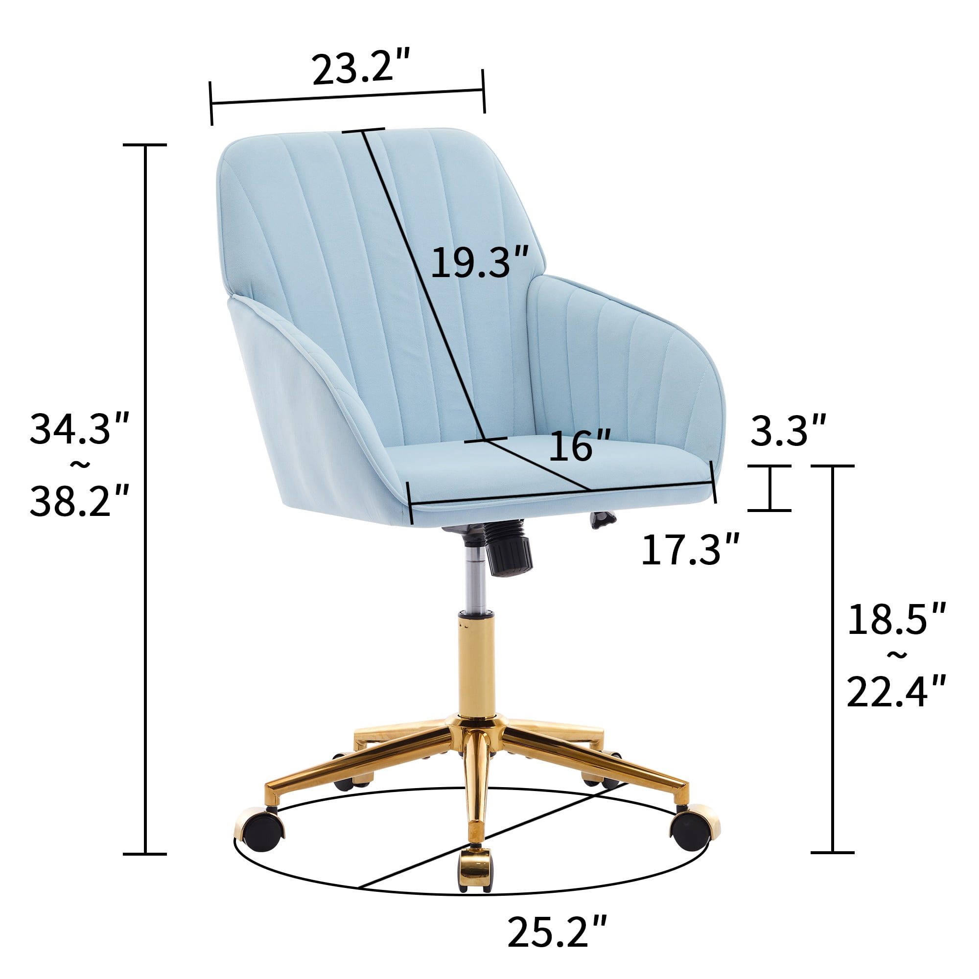 Modern Arm Chair,Adjustable Office Desk Chair with Wheels,Swivel Vanity Chair,Blue