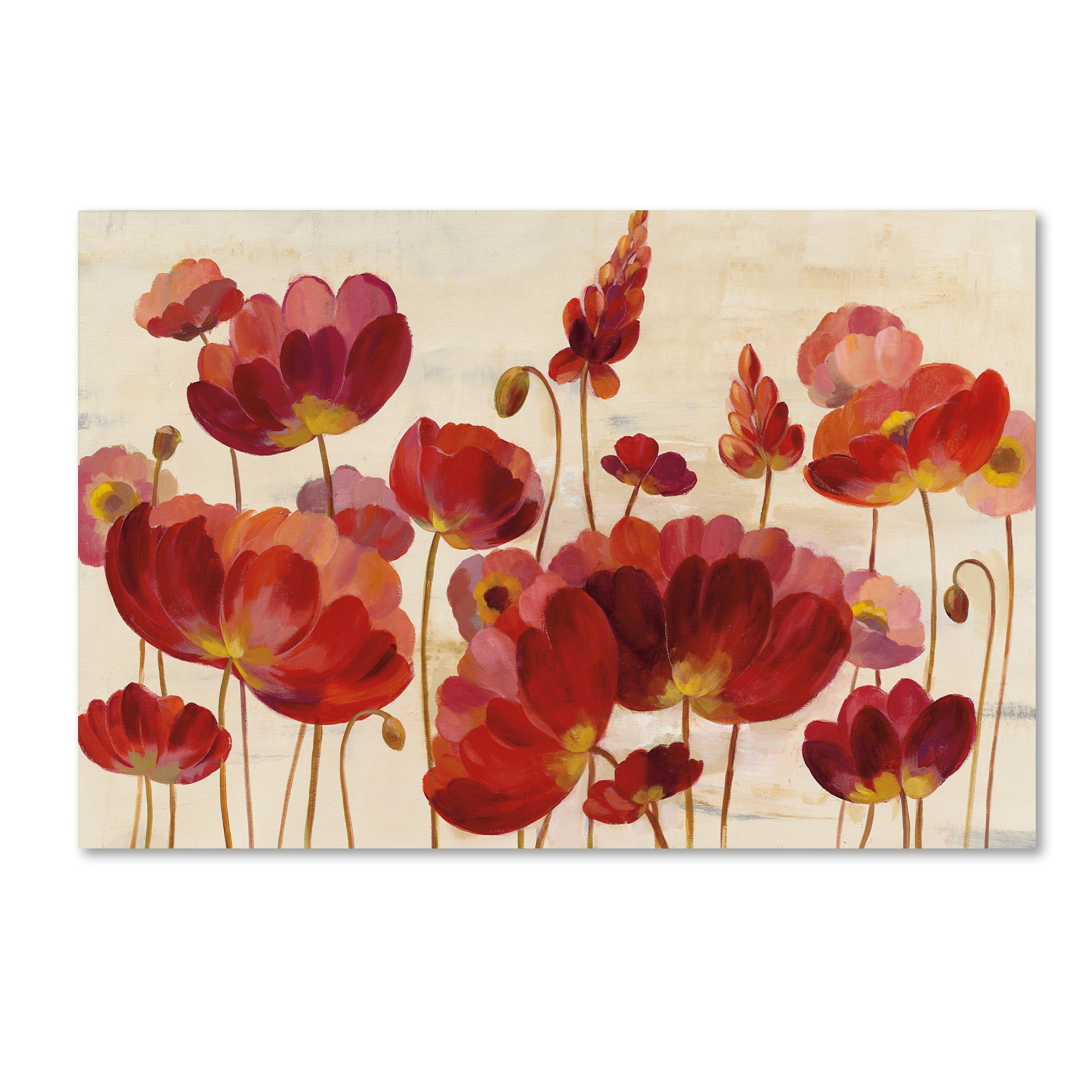 Trademark Fine Art 'Red Flowers on Cream Crop' Canvas Art by Silvia ...