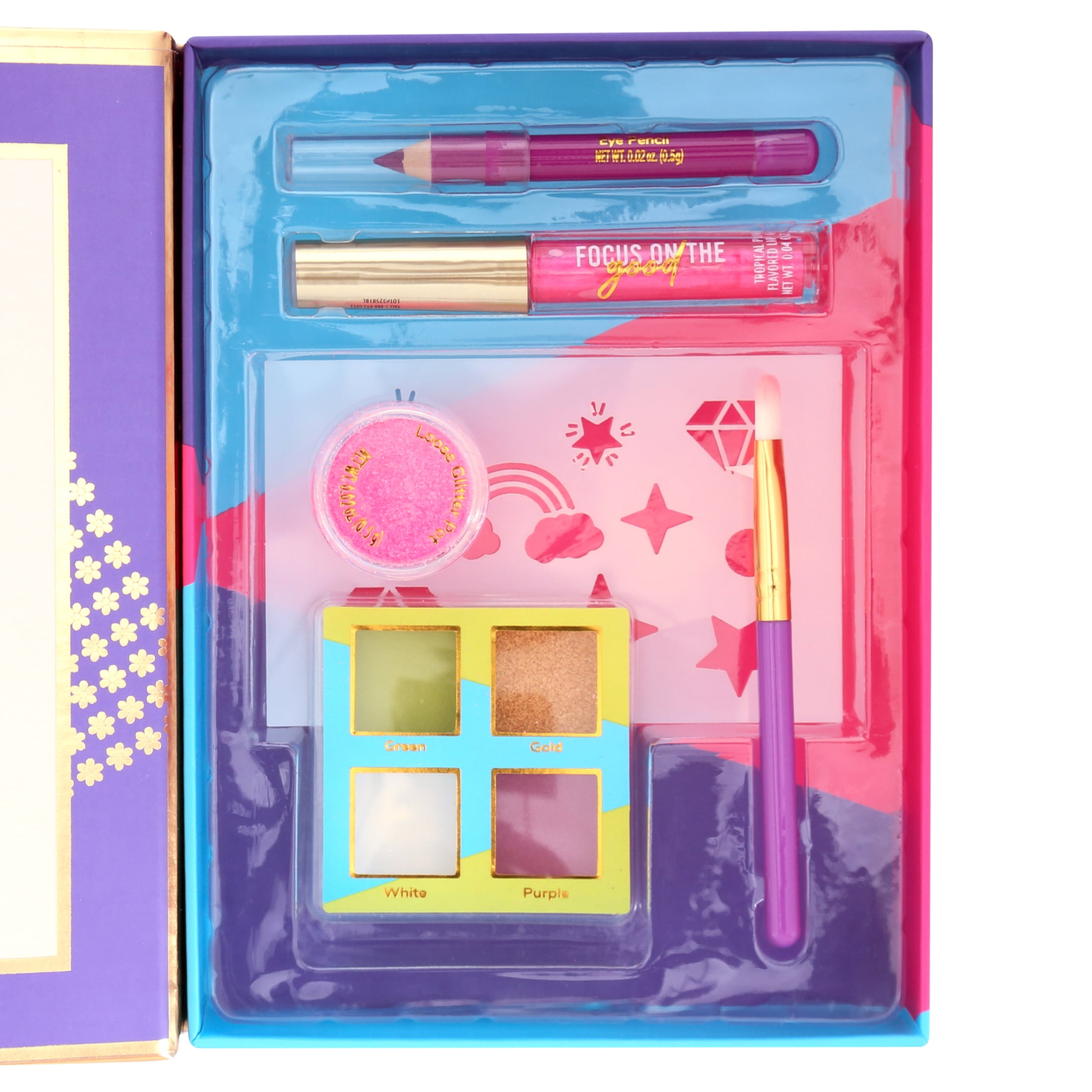 Taste Beauty Power Line- Make-up kit, includes stencil, powder set, brush, lip gloss, eye pencil, and loose glitter pot