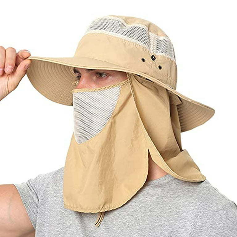 Fishing Hat for Men & Women, Outdoor UV Sun Protection Wide Brim Hat with  Face Cover & Neck Flap,khaki,khaki，G191602