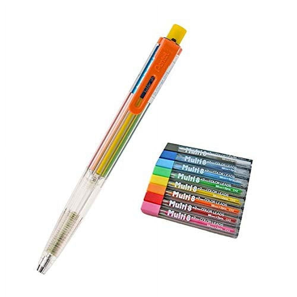 Pentel Arts 8 Color Automatic Pencil, Assorted Accent Clip Colors, 1 Pencil (PH158) (1 Pencil + Refills)