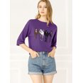 thumbnail image 3 of INSPIRE CHIC Woman's Drop Shoulder 3/4 Sleeves Horse Print Loose Tops, 3 of 4