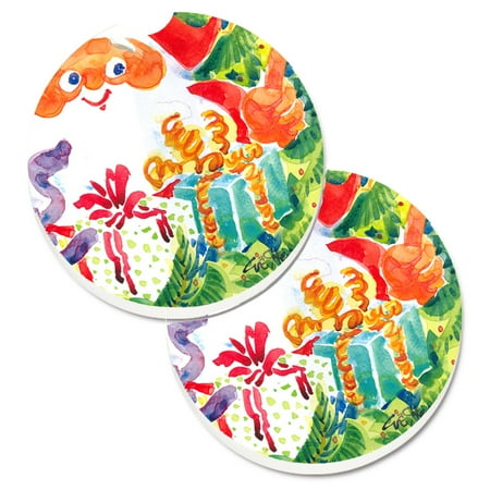 

Carolines Treasures 6121CARC Christmas Santa Claus You Better Watch out Set of 2 Cup Holder Car Coasters Large