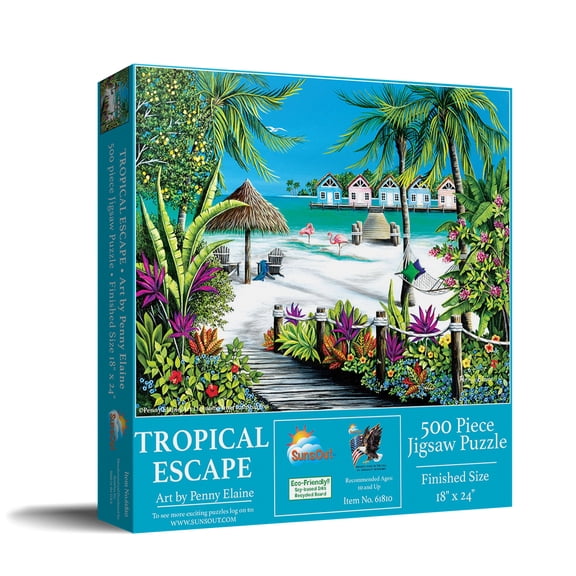 SUNSOUT INC - Tropical Escape - 500 pc Jigsaw Puzzle by Artist: Penney Scarboro - Finished Size 18" x 24" - MPN# 61810