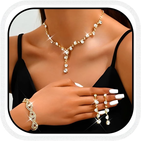 DESIGNICE Rhinestone Necklace Set Silver Sparkly Earrings Bracelet Bridal Prom Wedding Jewelry Sets for Women and Bride bridal jewelry set for wedding