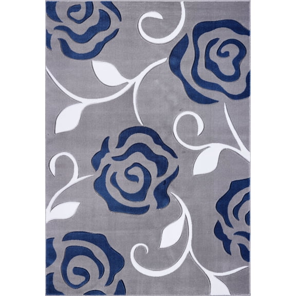 Ladole Rugs Turkish Rose Floral Pattern Innovative European Machine Made Runner Rug Carpet in Grey Blue, 3x5 (2'7" x 4'11", 80cm x 150cm)