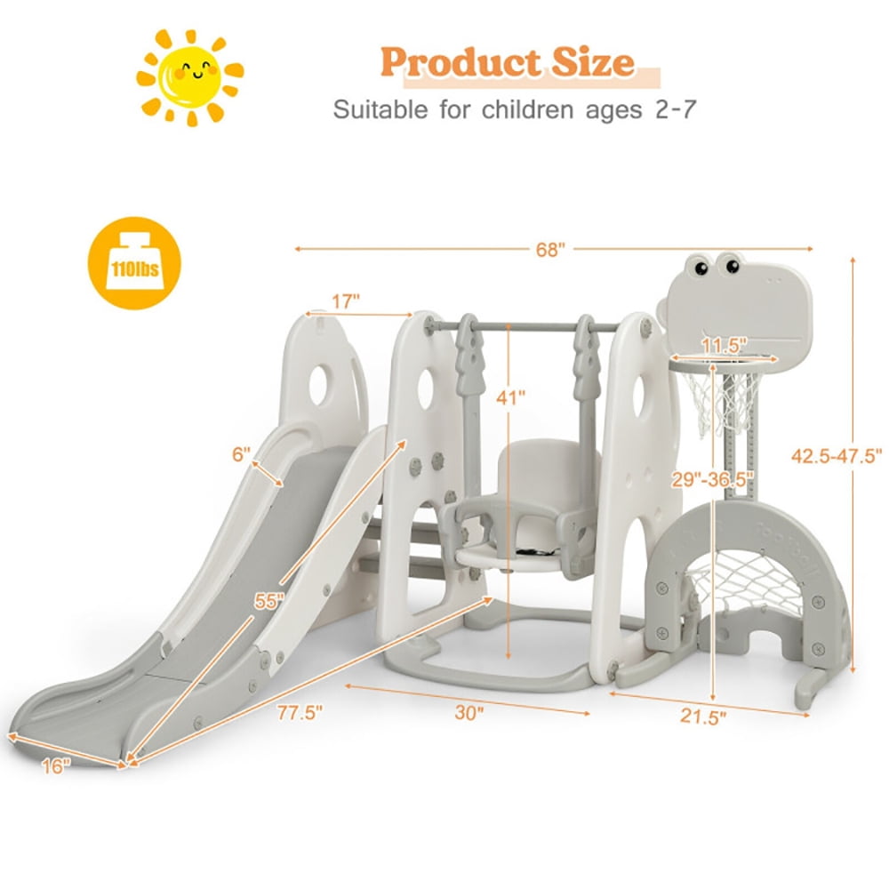 Demifill 6 in 1 Toddler Slide and Swing Set, Slide with Ball Games, Easy Set Up Playset for Indoor Outdoor Backyard, Safe Toy for Kids, White