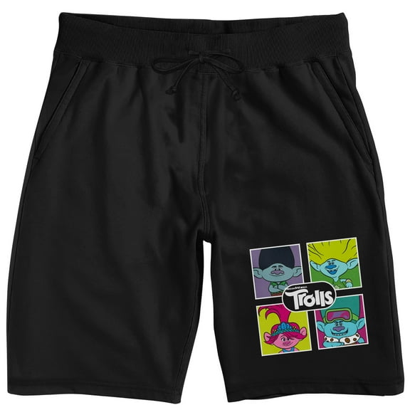 Universal Trolls Characters and Title Logo Men's Black Lounge Shorts-XL