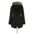 thumbnail image 3 of ELFINDEA Womens Tops Mid-length Hooded Winter Warm Plus Fleece Coat Plus Cotton Padded Coat Black 2X, 3 of 8