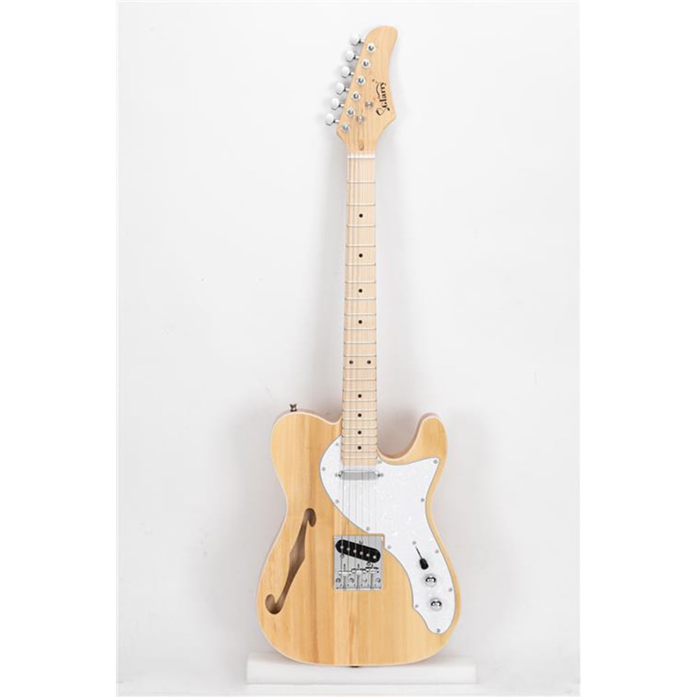 Lowestbest Electric Complete Semi-Hollow Guitar Set with Case and Picks for Beginners, Wood Color