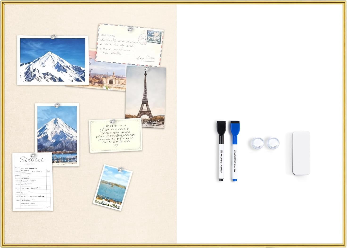 Dry Erase Cork Board Combo, 24"X18" Whiteboard with Linen for Wall, Magnetic Dry Erase Bulletin Board, Vision Board for Home, Office, School, Off White