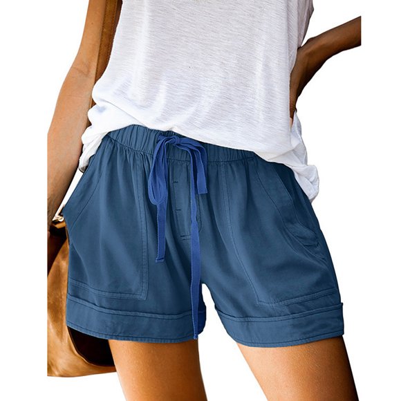 zanvin gym shorts for women, Womens Plus Size Comfy Drawstring Casual Elastic Waist Pocket Loose Shorts Pants ,yoga shorts women,summer holiday clearance gift,Lightweight and comfortable wear Blue
