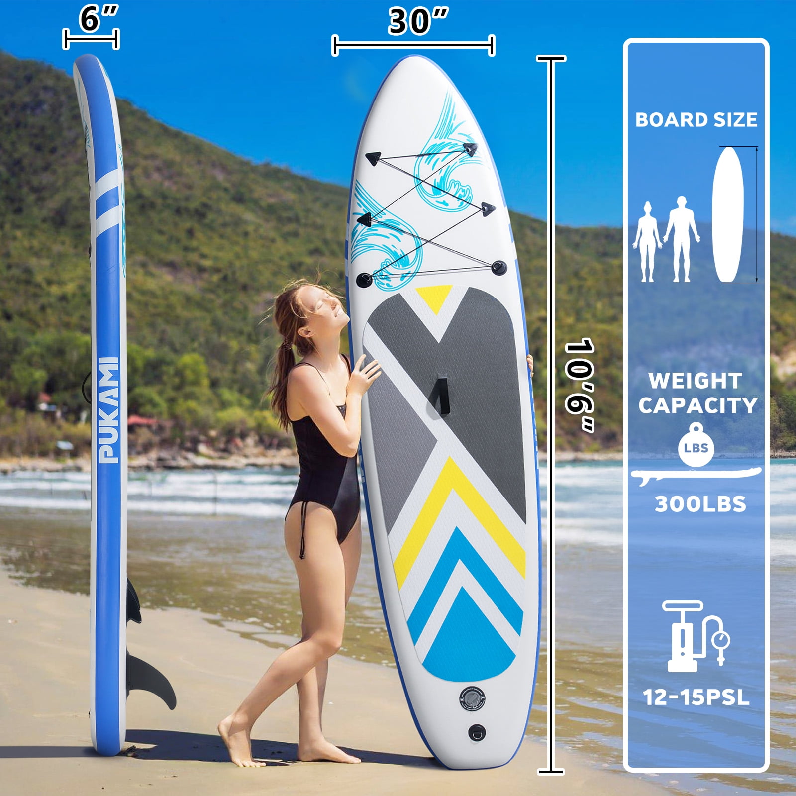 Waleaf 10'6" Inflatable Stand Up Paddle Board with Premium SUP Paddle Board Accessories & Carry Bag,Paddle,Pump,Leash,Wide Stable Design,Non-Slip Deck,Surf Control for Adults & Youth