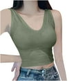 thumbnail image 2 of HOMBOM Camisole Tops for Women 2025 Built in Bra Green Solid Color Casual V-Neck Sleeveless Shirt, 2 of 9