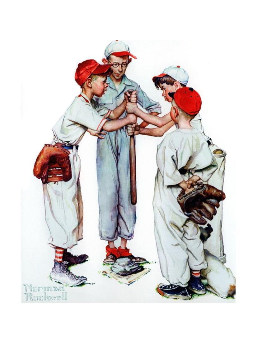 Four Sporting Boys Baseball Americana Classic Nostalgia Illustration