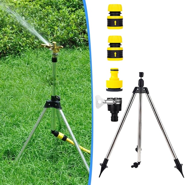 Fiudx Decoración del hogar Aspersor de trípode giratorio, aspersor de soporte telescópico con trípode de riego giratorio de acero inoxidable, soporte de riego giratorio automático de 360 grados, aspe