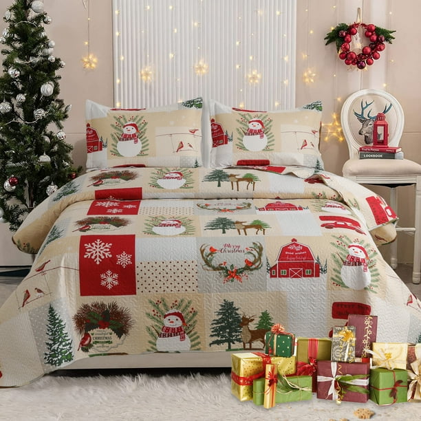 Smuge Christmas Bedding Sets Twin Size Reversible Deer Quilt Set