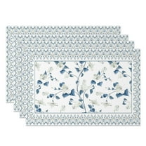 MIZHONA Spring Blue Placemats Set of 4 Boho Table Place Mats for Dining Table Decorations 12"Wx18"L in
