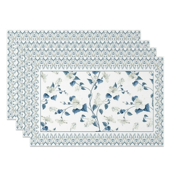 MIZHONA Spring Blue Placemats Set of 4 Boho Table Place Mats for Dining Table Decorations 12"Wx18"L in