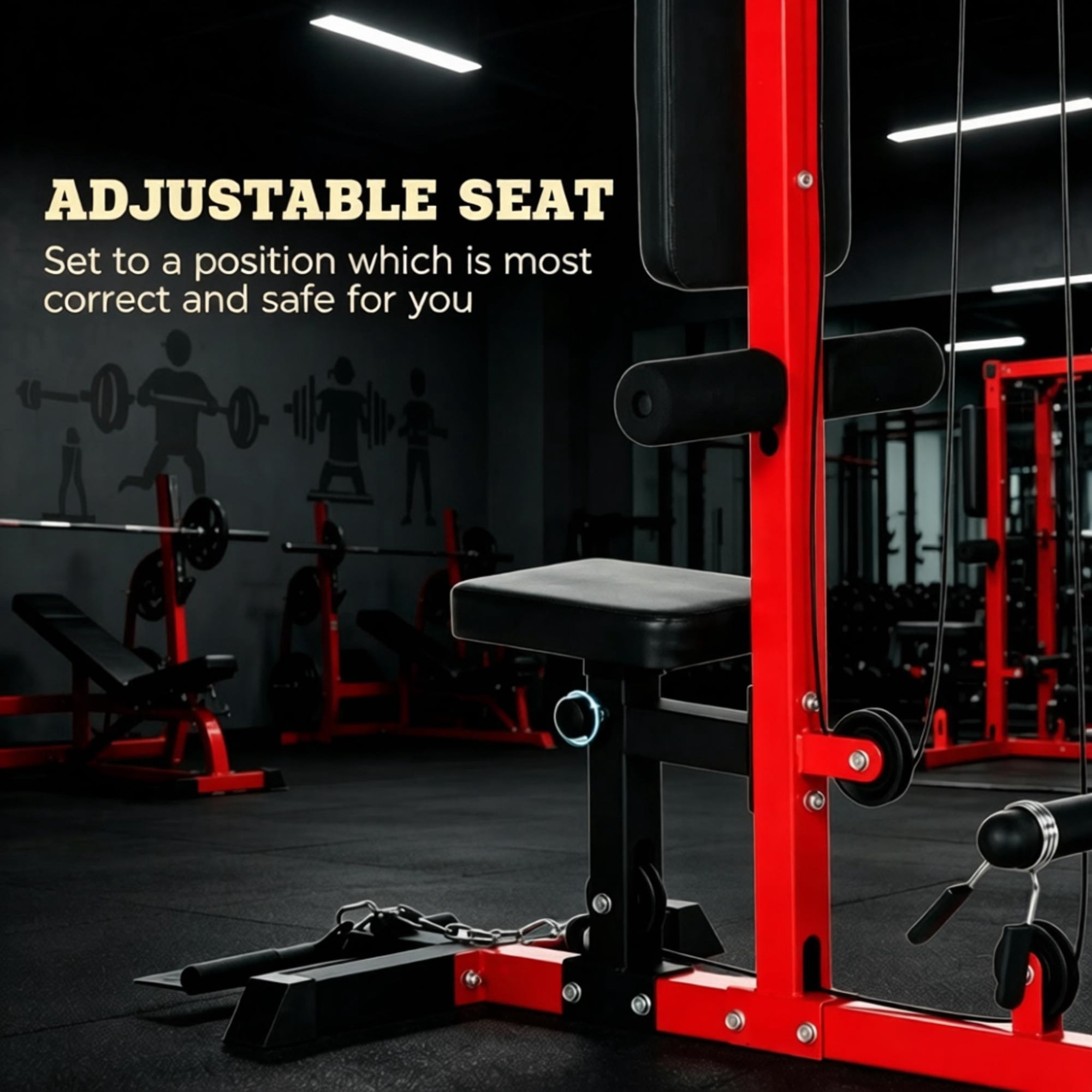 Pull Down Machine with Adjustable Seat And Flip-Up Footplate High/Low Pulley Home Gym Equipment for Upper Body Strength Training Red