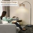 thumbnail image 3 of Arc Floor Lamp with Remote, Modern LED Floor Lamp with Dimmable Bulb, Boho Farmhouse Standing lamp with Fabric & Rattan Lampshades, Height Adjustable Black Tall Lamp for Living Room Bedroom, 3 of 9