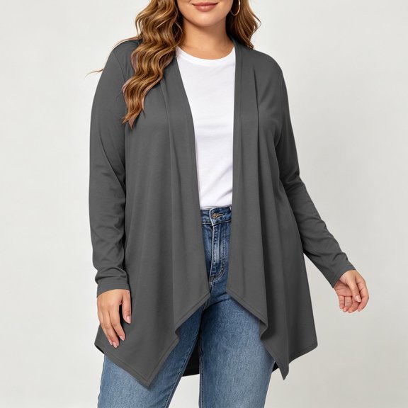 Fnooota Women's Plus Size Open Front Cardians, Soft Long Sleeve Comfy Lightweight Casual Cardigans for Women Gray Size XL-5XL