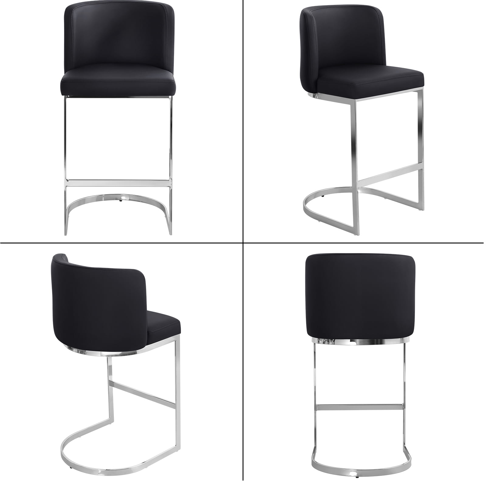 Modern Counter Height Bar Stools Upholstered PU Leather Bar Chairs, Set of 4, 26" with Back and C-Shaped Metal Frame Island Stools for Home Bar Kitchen Pub