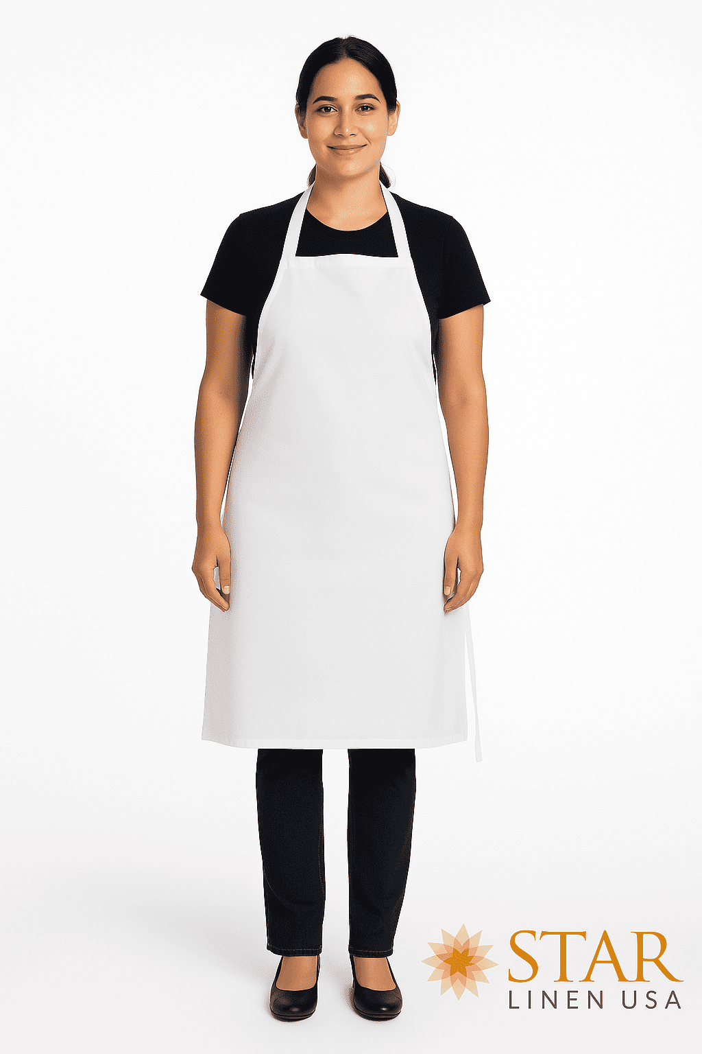34" x 36" White Bib Apron Without Pockets, Duck Weave Cotton-Poly Blend, Unisex, Long Tie (12)