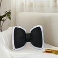 thumbnail image 2 of Throw Pillow, Decorative Pillow, Bow Shaped Throw Pillow with Ruffle Lace Trim for Couch Sofa Bed, Polyester Material White and Black 40x28cm Lumbar Cushion, 2 of 7