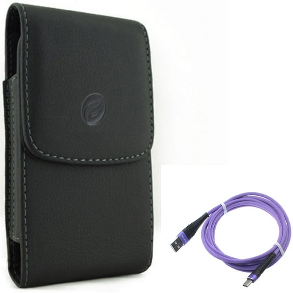 Case Belt Clip   10ft USB Cable for Motorola One 5G Ace Phone - Leather Holster Cover Pouch and Purple Type-C Charger Cord Power Combo for Motorola One 5G Ace (2021)