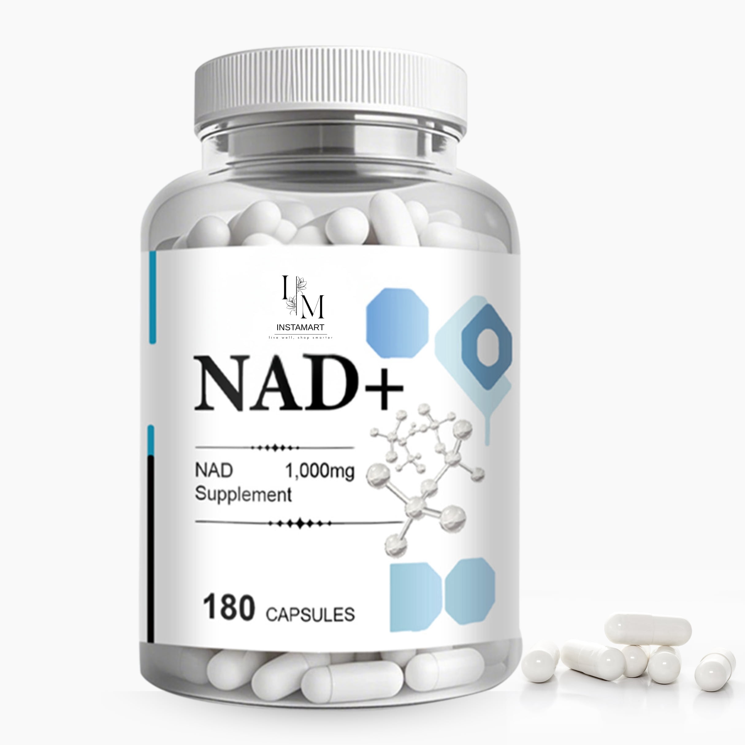 INSTAMART NAD Supplements for Women & Men (180 Capsules) Organic NAD + Supplement 1000mg Serving | Similar to Nicotinamide Riboside | Advanced Formula for Cellular Health, Stamina & Healthy Aging