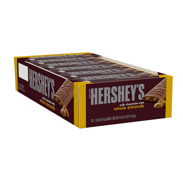 HERSHEY'S Milk Chocolate with Almonds Candy Bars, 1.45oz. Bars, 36