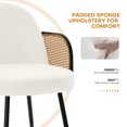 thumbnail image 6 of Modern Rattan Dining Chairs Set of 2 Mid Century Dining Chairs with Cane Back and Armrest 3.15"Upholstered Boucle Kitchen Dining Room Chairs with Black Metal Legs, White, 6 of 11