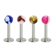 Stainless Steel Labret with Metallic Two Tone Marble Acrylic Ball